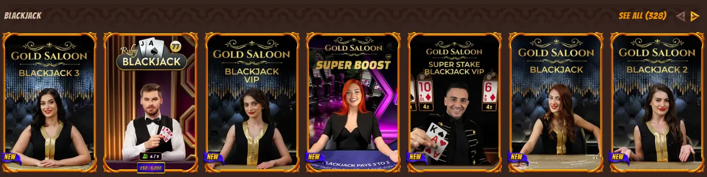 Live blackjack sectie in Alawin Casino