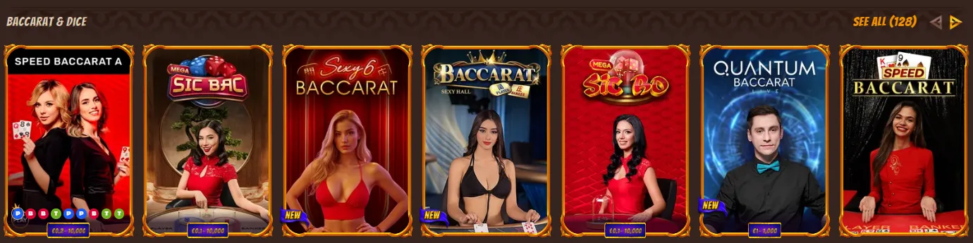 Baccarat en dice (Sic Bo) in Alawin Casino live lobby