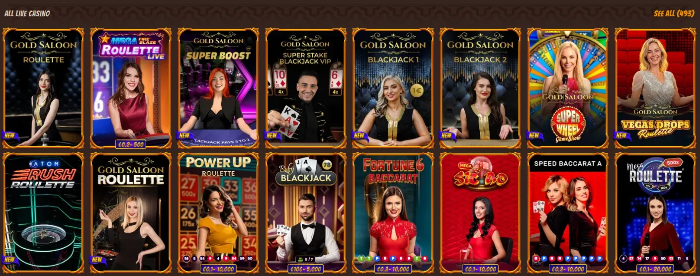 Live casino lobby van Alawin Casino